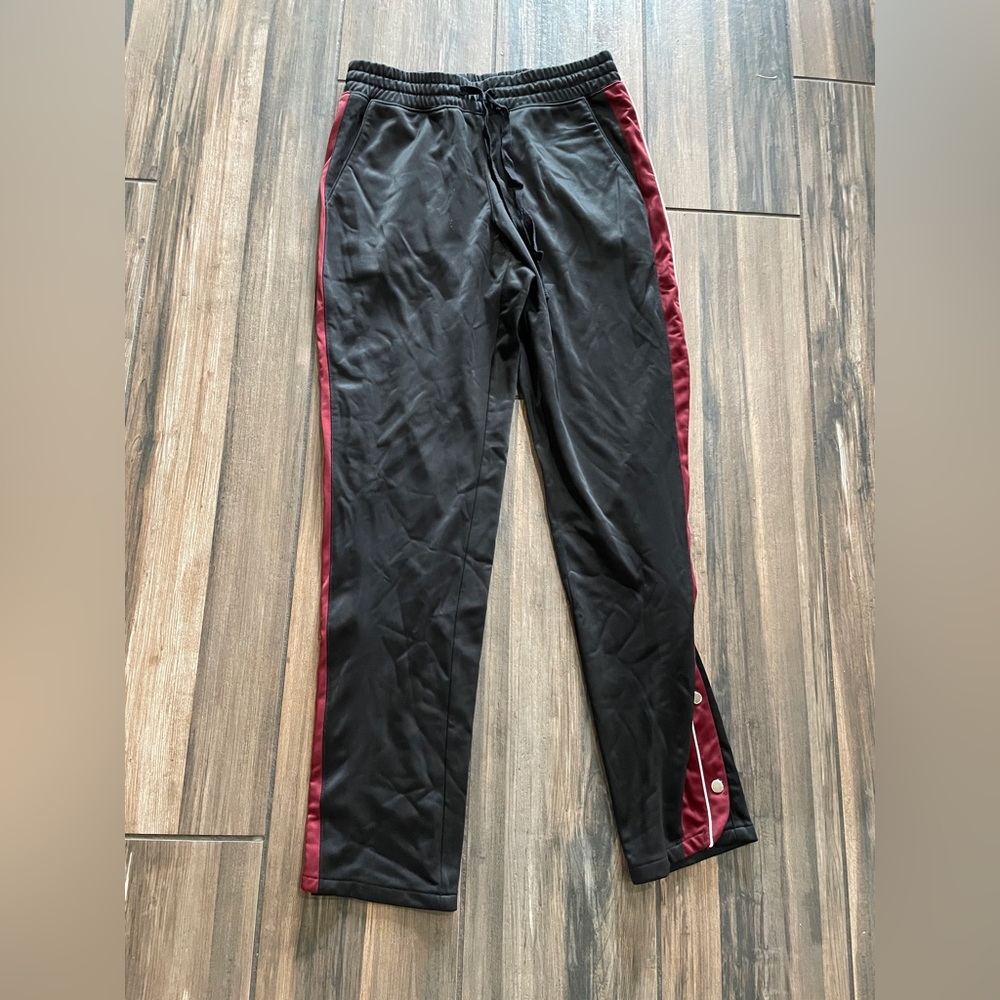 Free People Black Joggers Burgundy Side Panels Side Snap Track Pants Size S
